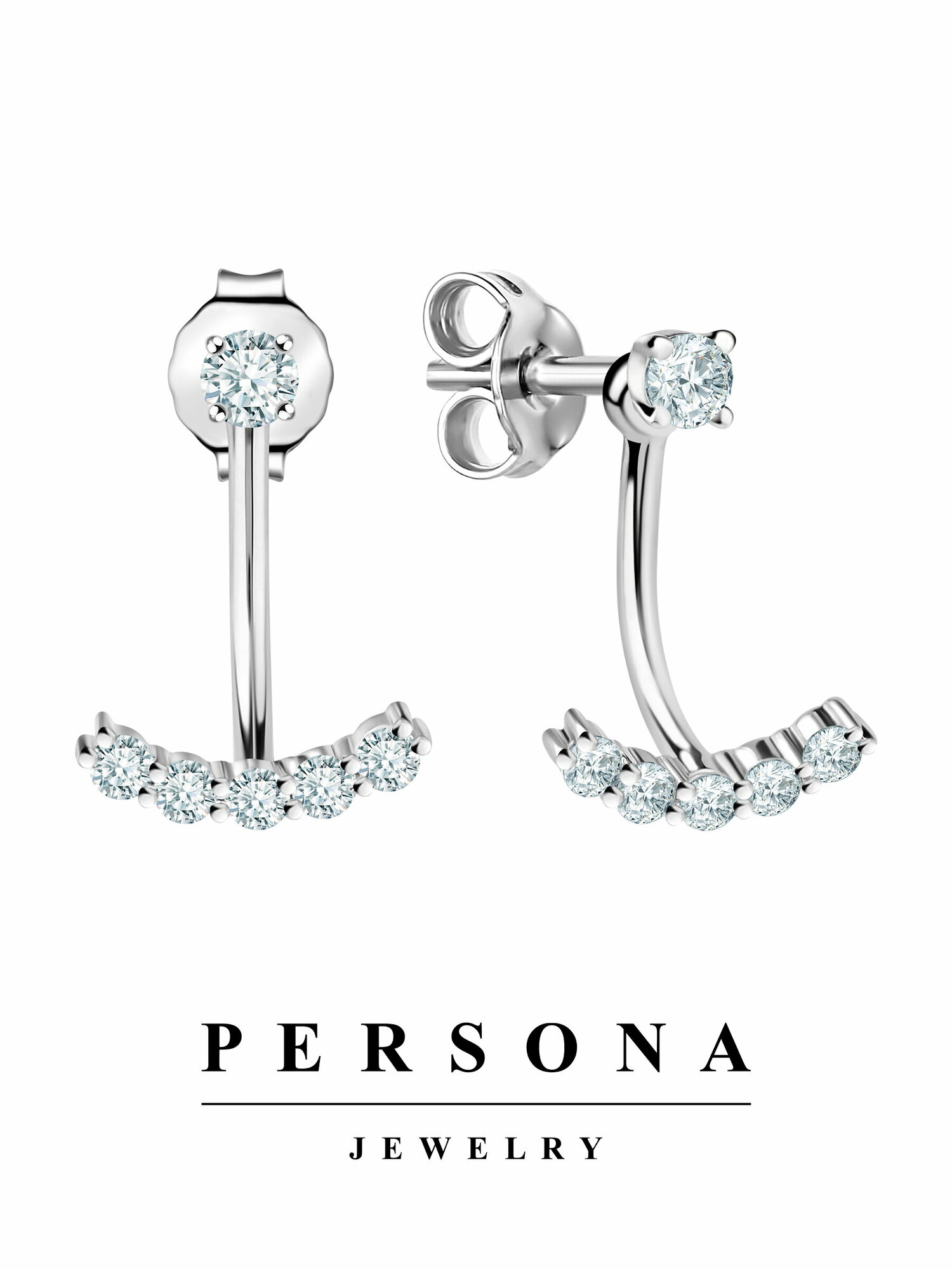 Серьги трансформеры, пусеты, серебро, 925 проба, родирование, фианит