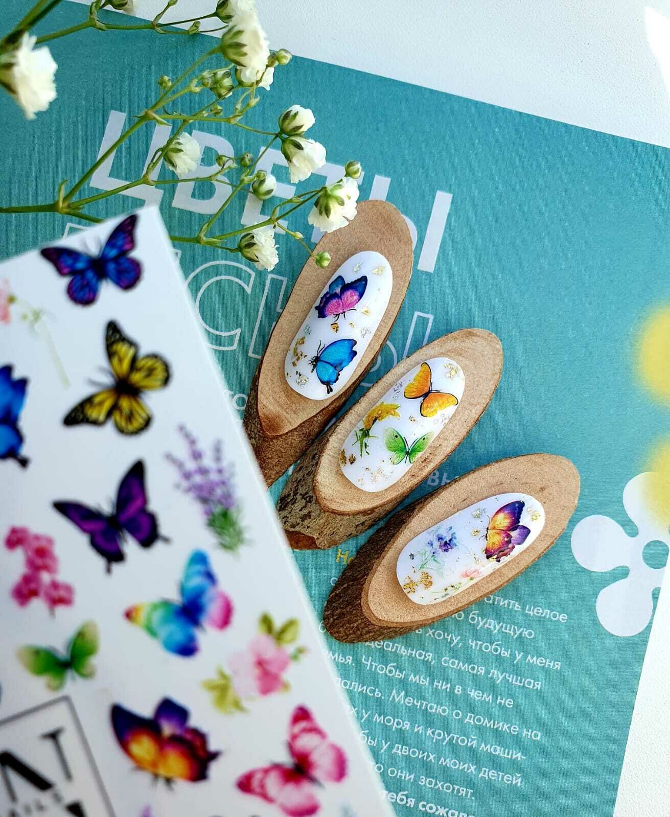 MIW Nails "Слайдеры для ногтей" водные наклейки для дизайна #W-93 цветной бабочки