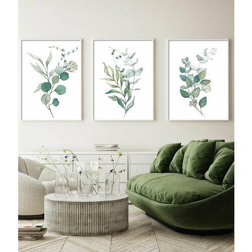 Набор из 3х интерьерных постеров в акварельной технике Эвкалипт формата А3 30х40см постеры для интерьера 745₽