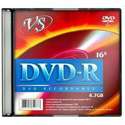 Диск DVD-R VS 4.7 Gb, 16x, Slim Case (5), Ink Printable (5/200)