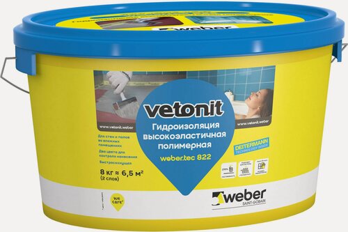 Изображение товара Ветонит Вебер. Тек 822 мастика акриловая гидроизоляционная (8кг) серая