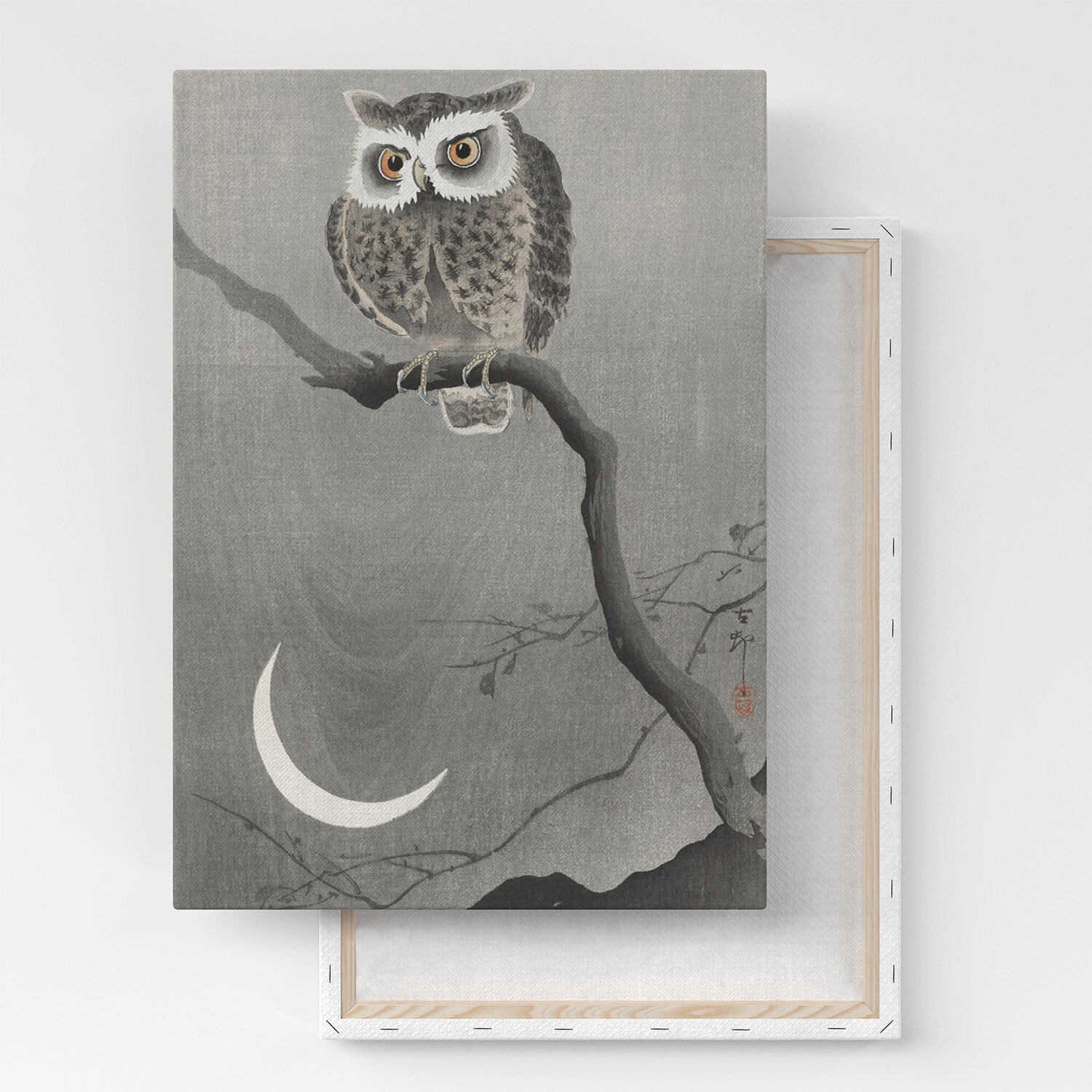 Картина на холсте, репродукция / Косон Охара - Long-eared owl on bare tree branch / Размер 30 x 40 см