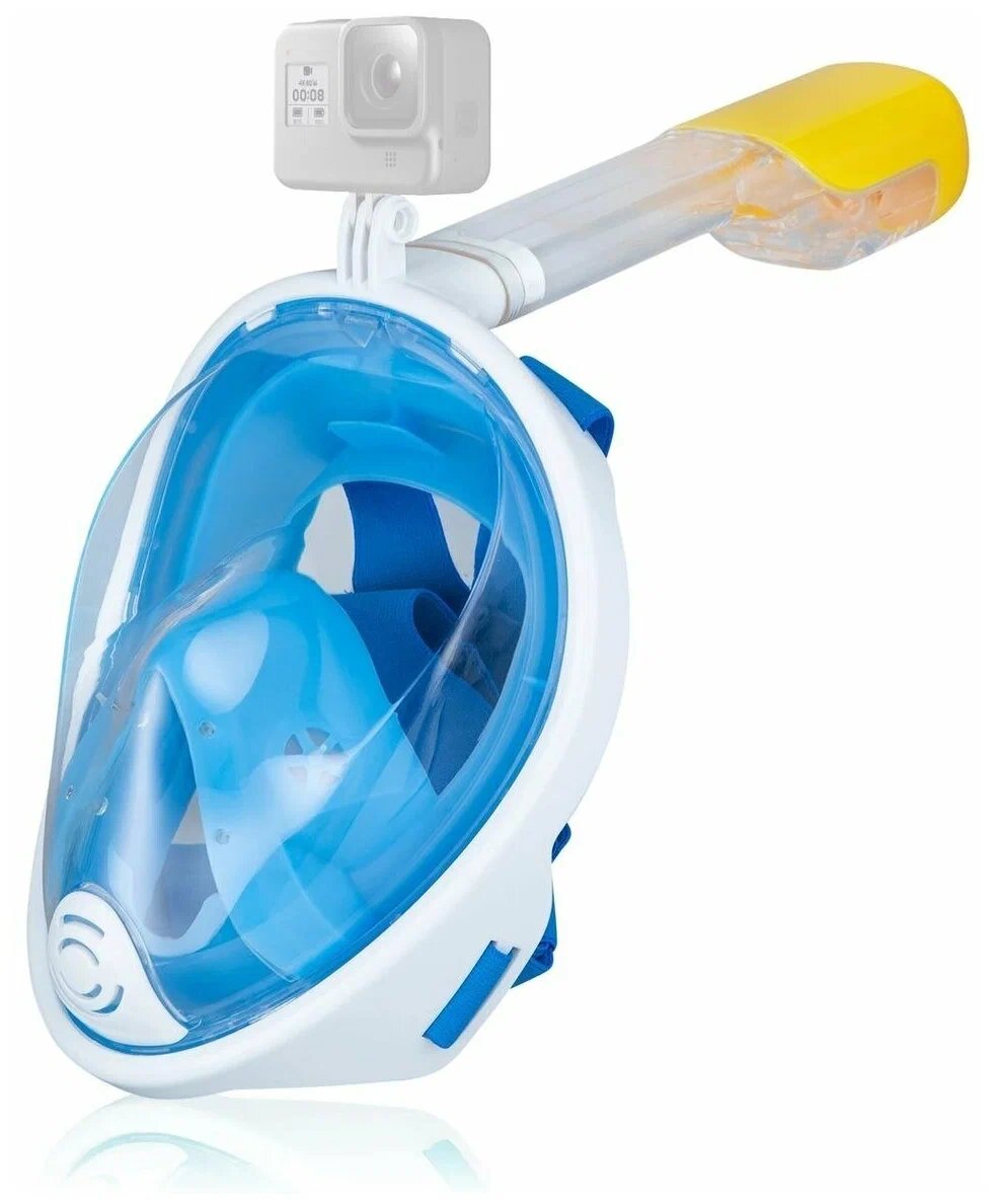 Подводная маска для плавания (снорклинга) Free Breath с креплением для экшн-камеры (синяя, размер S/M)