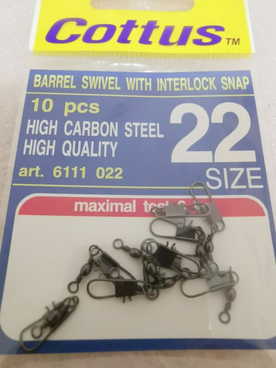 Карабин с застежкой COTTUS Barrel Swivel With Interlock Snap #22 (10шт,6кг)