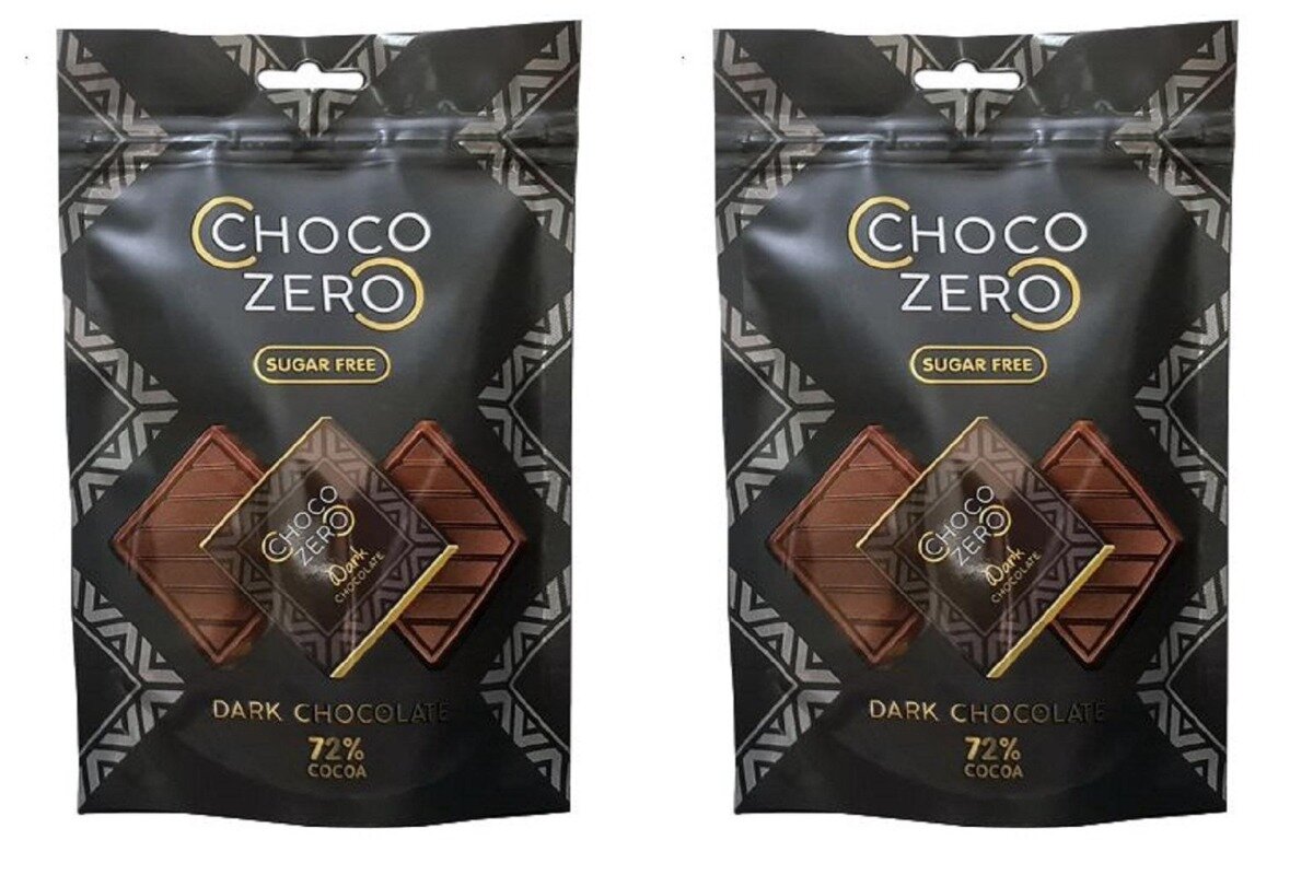 Шоколад порционный ChocoZero горький 72% без сахара, 100 гр, 2 шт