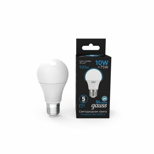 Светодиодная лампа Gauss A60 10W 920lm 6500K E27 LED 1/10/50