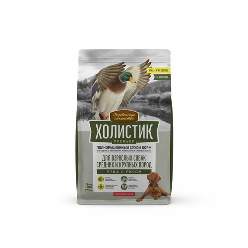 Деревенские лакомства Холистик Премьер для собак средних и крупных пород Утка и рис 7кг