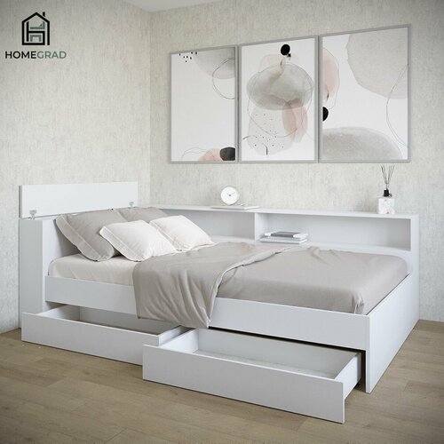Кровать с прикроватным блоком с ящиками HomeGrad Ksenia1200х2000 белый 24681₽