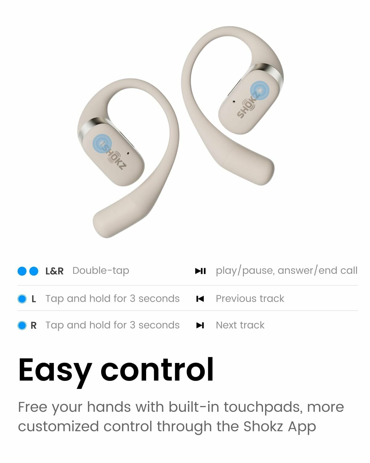 SHOKZ OpenFit T910 - открытые беспроводные наушники Bluetooth с микрофоном, затычки для ушей с подвеской, защита от пота, быстрая зарядка, 28 часов воспроизведения, совместимые с iPhone и Android — фото 1