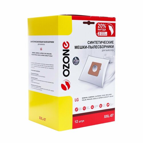Мешок-пылесборник XXL-07 Ozone синтетические для пылесоса 12 шт 2 микрофильтра 988₽