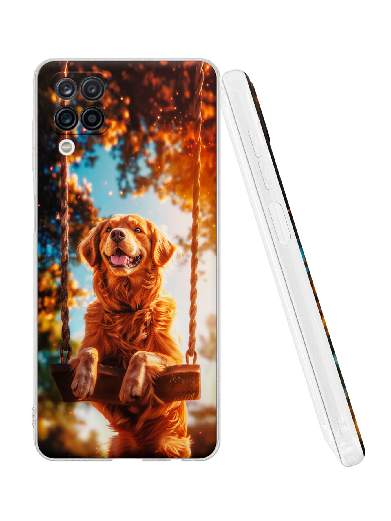 Силиконовый чехол Mcover на Samsung Galaxy A12 (для Самсунг Галакси А12), a dog on a swing