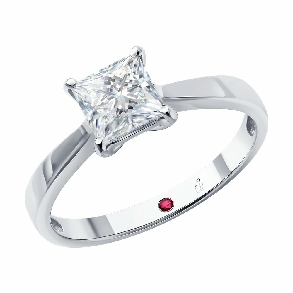 Кольцо, белое золото, 585 проба, бриллиант выращенный, рубин