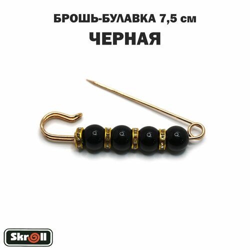 фото Брошь skroll, пластик, стразы, черный
