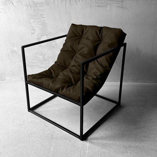 Кресло в стиле лофт Лофтовик + Коричневый Кожзам для гостиной, офиса , кабинета, для отдыха , с подушкой , для интерьера дома, для уюта , разборное