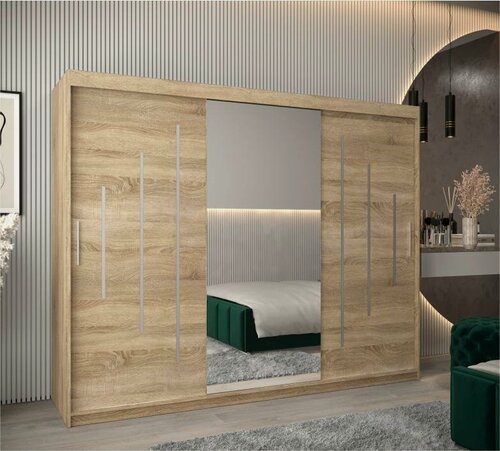 Изображение товара Шкаф-купе МебельЛэнд24 Валмиера NEW - 5 Дуб Сонома 160x50x200 дуб светлый для одежды трехдверный с 1 зеркалом