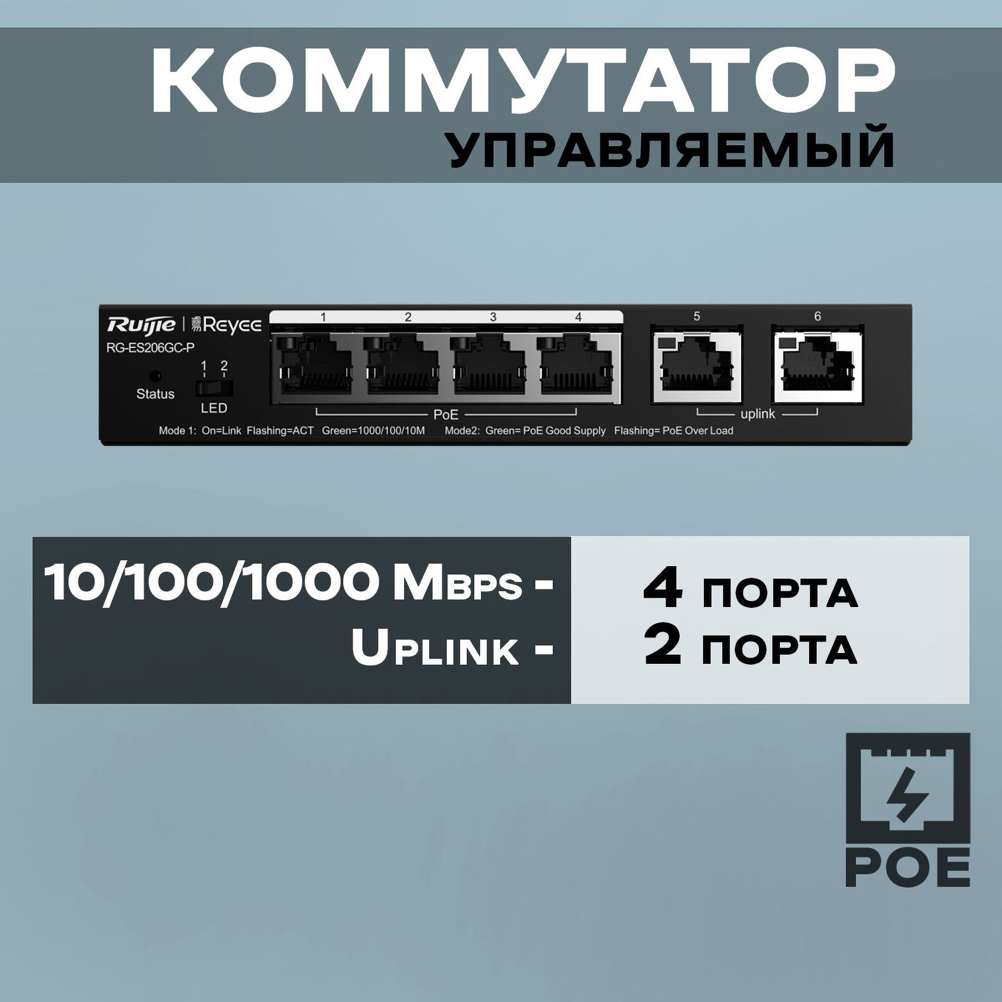Коммутатор Ruijie RG-ES206 с поддержкой PoE