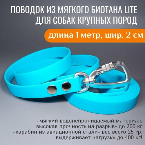 R-Dog Поводок из мягкого биотана Lite, карабин авиационная сталь, цвет бирюзовый, 1 метр, ширина 2 см