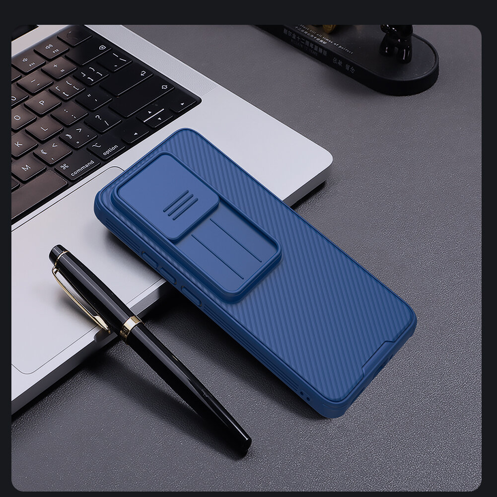 Усиленный чехол синего цвета с сдвижной шторкой для камеры от Nillkin для Xiaomi 14T, серия CamShield Pro Case — фото 1