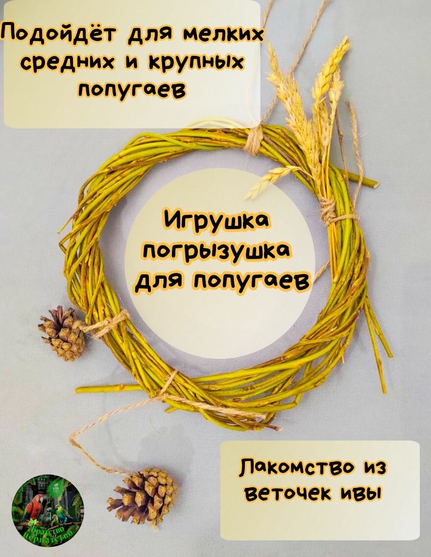 Игрушка для попугаев из ивы пшеницы и шишек/Лакомство для птиц