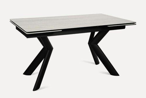 Изображение товара Стол обеденный керамический раздвижной RIO 140 WHITE PEARL CER на металлокаркасе, столешница керамика, 140(220)х85 см (жемчуг/черные ножки)