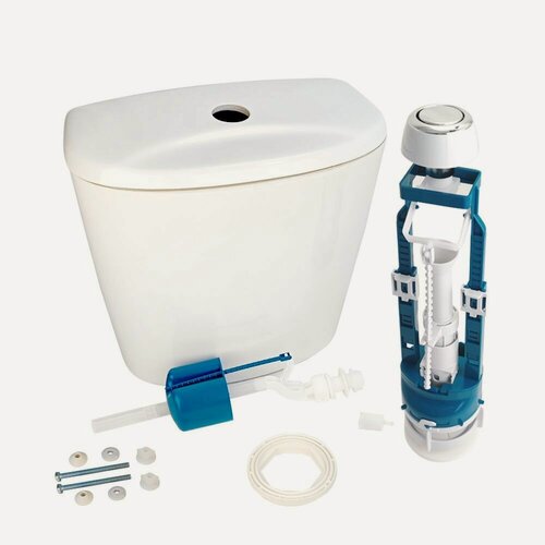 Изображение товара Бачок для унитаза Универсал кнопочный нижняя подводка Лобненский стройфарфор с арматурой Инкоэр (2-3-2-5, кнопка хром)