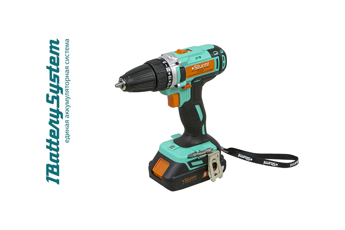 Дрель-шуруповерт Sturm, 20В, 1BatterySystem, 32Нм, конусный патрон, 2х2.0Ач, кейс