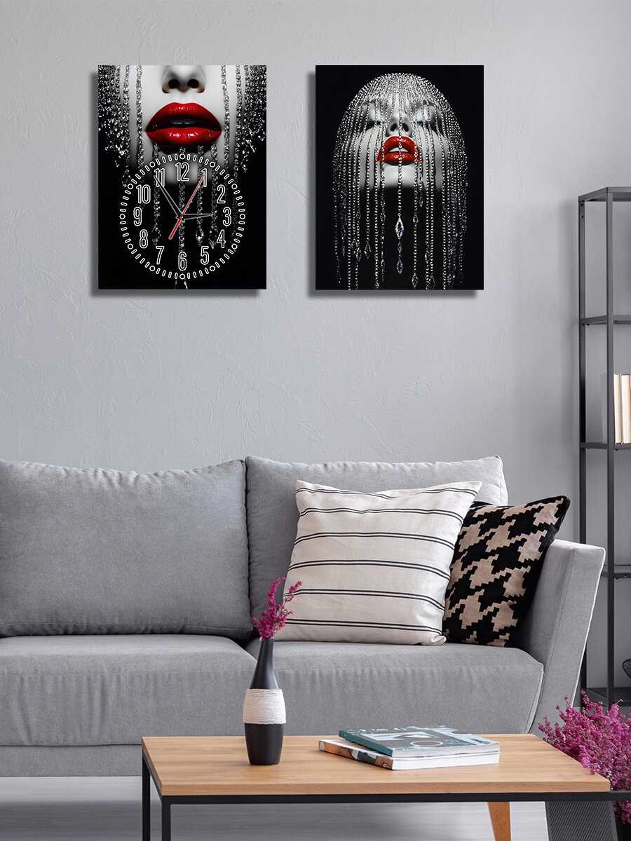 Картины - часы настенные на холсте LOFTime 2 шт Девушка стразы