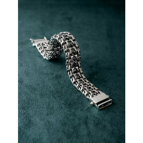 Браслет-цепочка Леона, серебро, 925 проба, оксидирование, чернение, длина 22 см., серебристый