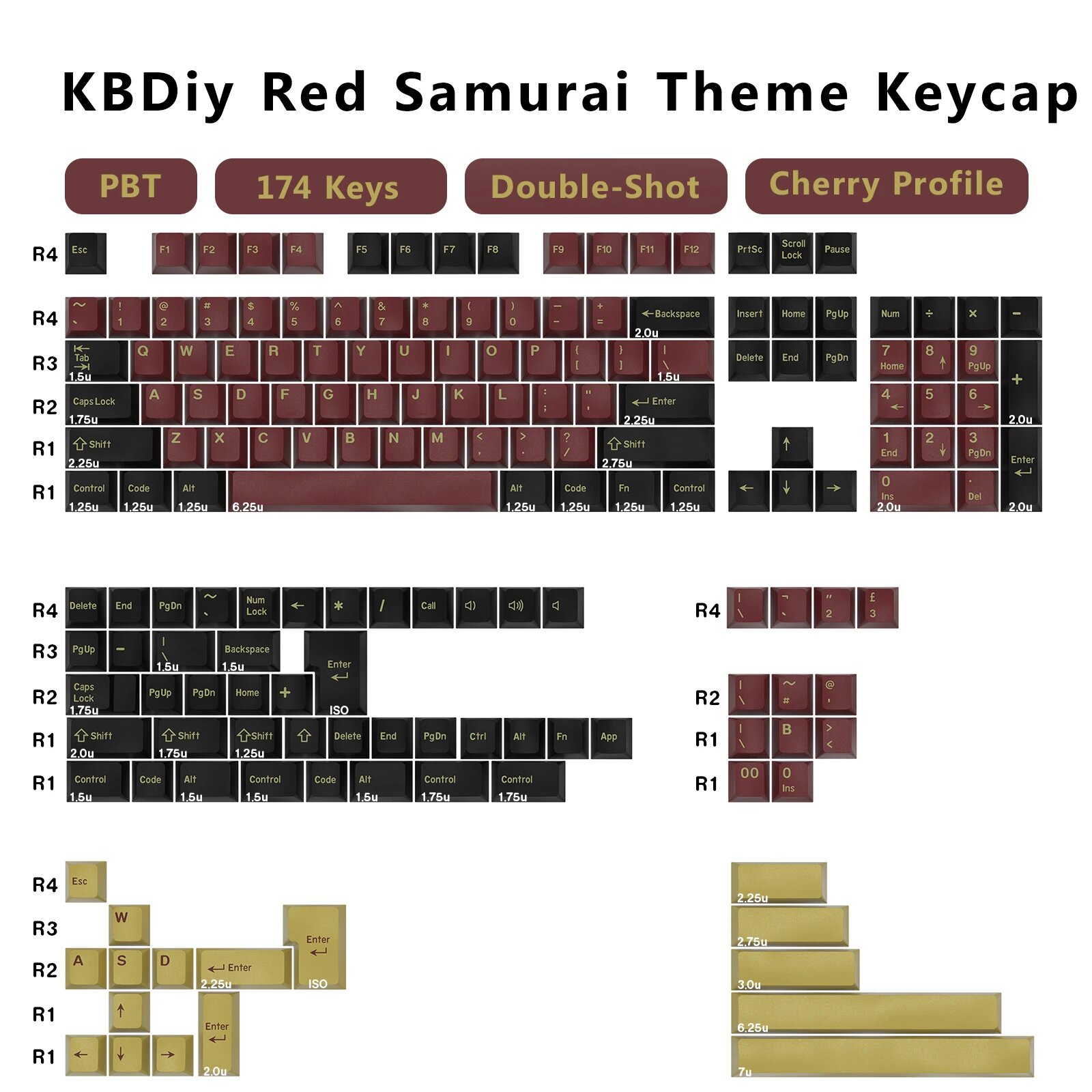 KBDiy 174-клавишные ретро ботанические колпачки для клавиш Cherry Profile GMK Red Samurai