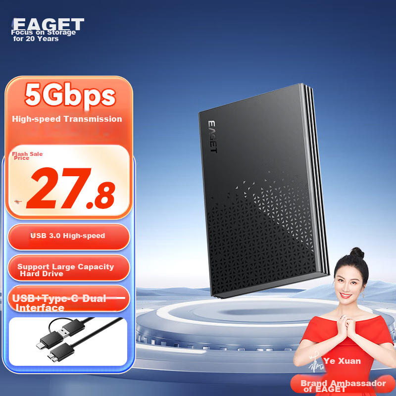 Yijie USB 3.0 External Hard Drive Enclosure, 2.5-Inch, SATA Interface, for Laptop And Desktop, Compatible with SSD And Mechanical Hard Drive, Includes USB And Type-C Cables
