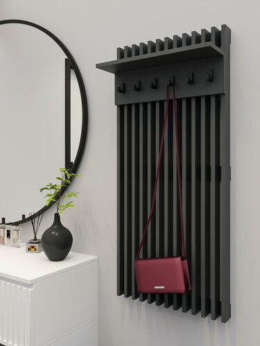 Изображение товара Графитовая настенная вешалка для одежды с рейками и полкой