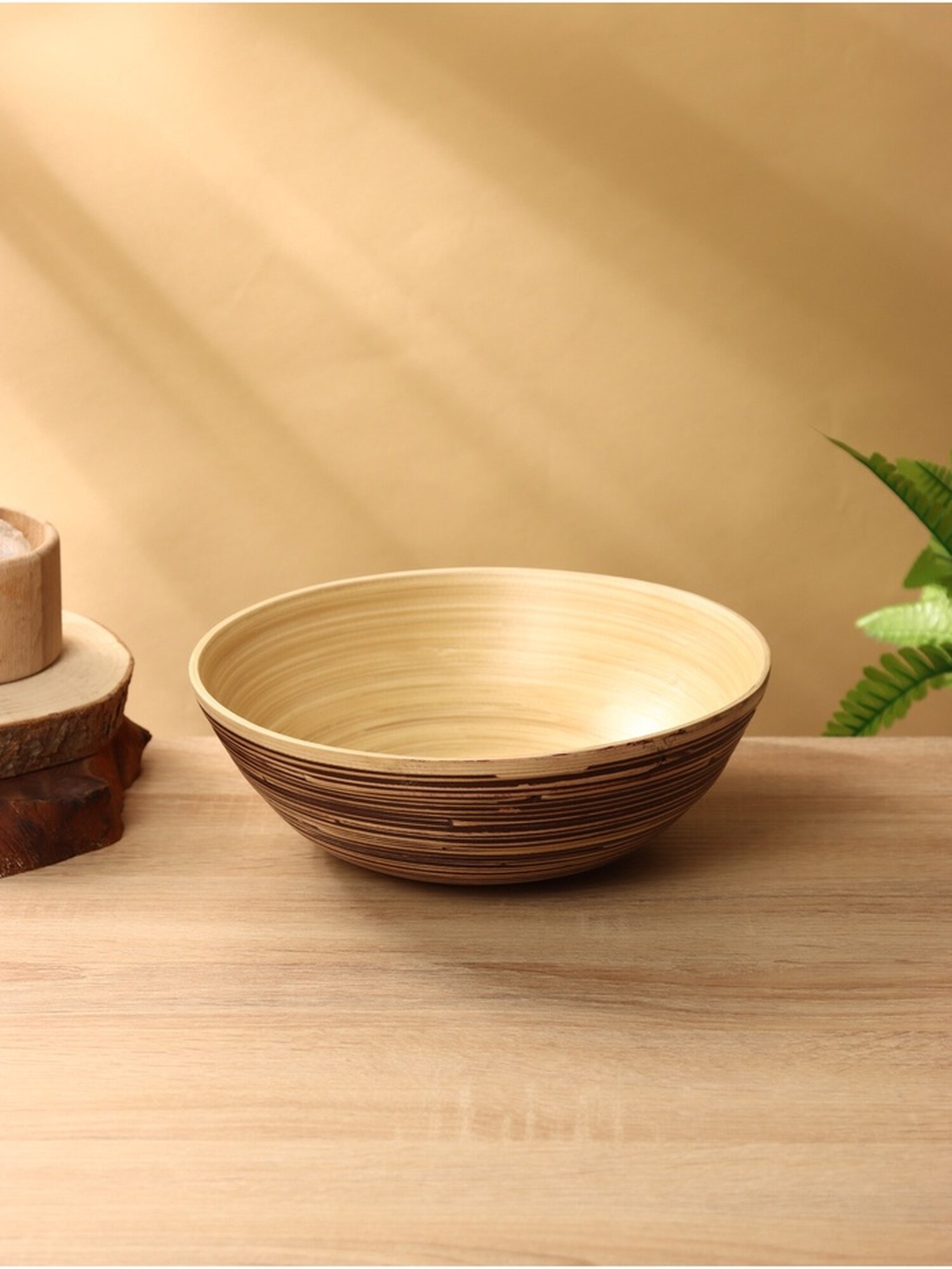 Салатник Сима-ленд бамбук 25см ручная работа для салата с рисунком бежевый коричневый