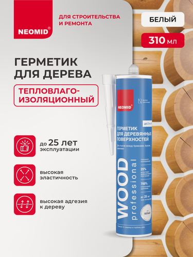 Изображение товара Акриловый герметик для дерева NEOMID WOOD Белый (310 мл, картридж) / Для швов и стыков