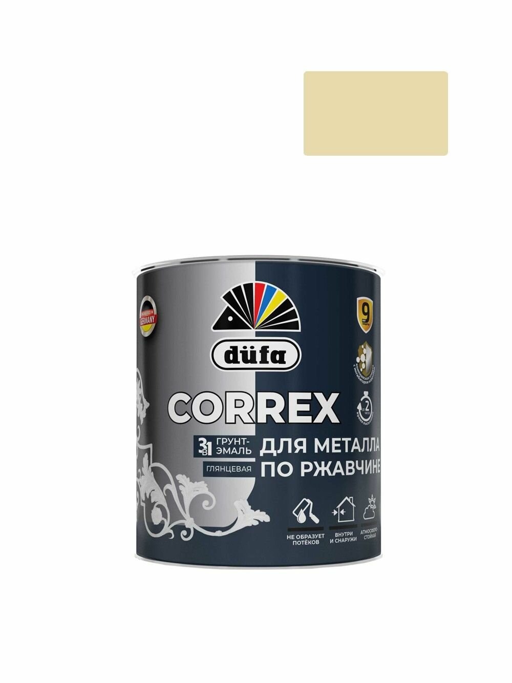 Грунт-эмаль по ржавчине гладкая Correx 3 в 1 RAL-1015 слоновая кость 075 л
