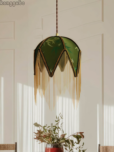 Изображение товара Люстра "Ретро", E27, ткань, железо, кисточки, 2 цвета, ручная работа