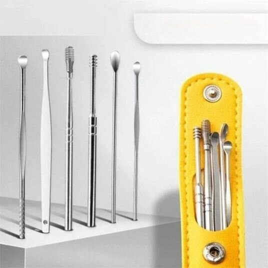 Набор инструментов для чистки ушей от серы, ушные палочки 6 шт, yellow