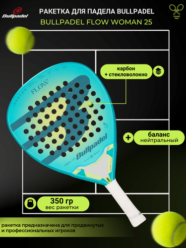 Изображение товара Ракетка для падел-тенниса BULLPADEL FLOW WOMAN 25, бирюзовый, желтый