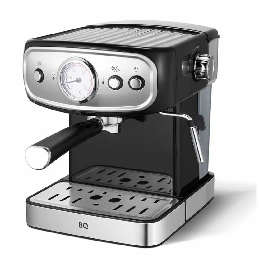 Кофеварка рожковая BQ (CM1006) 850 Вт 1.5 л 15 Бар встроенный капучинатор черный-стальной