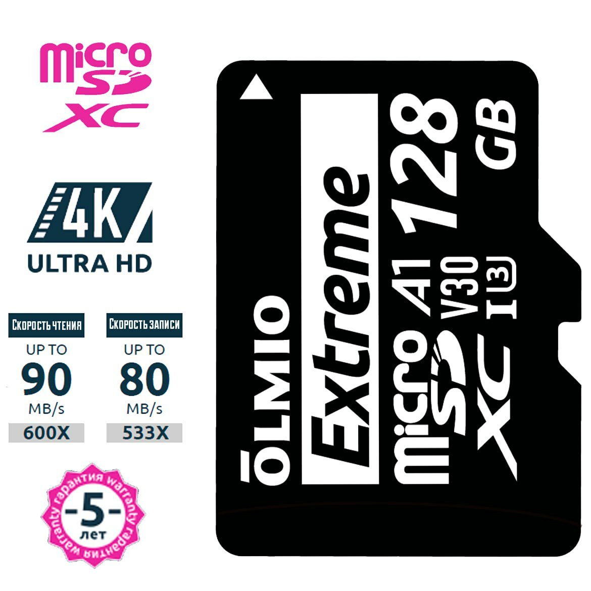 Карта памяти OLMIO Extreme 128GB microSDXC UHS-I U3 V30 A1