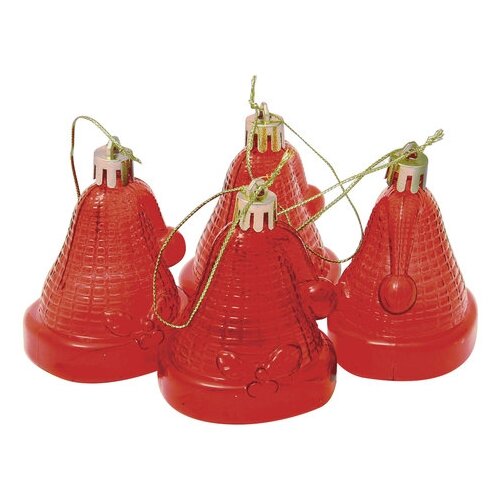 фото Украшения елочные подвесные "колокольчики", набор 4 шт., 6,5 см, пластик, полупрозрачные, красные, 59596 веселый хоровод