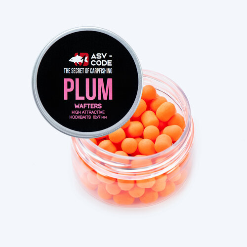 Вафтерсы ASV-CODE WAFTERS Plum (Слива) , банка 50 мл (60 штук). Вафтерс. Бойлы насадочные нейтральные, сбалансированные