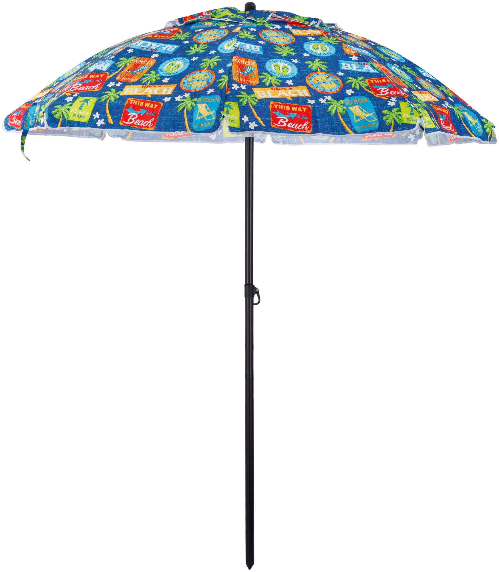 Пляжный зонт, 2,2 м, оксфорд, с клапаном, с наклоном (синий/принт "пляж") в чехле - фотография № 1