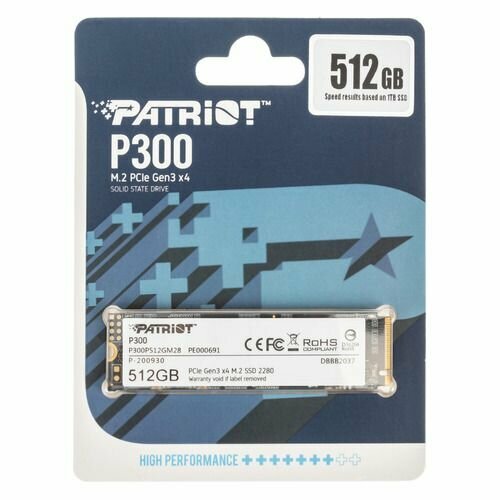 SSD накопитель Patriot P300 P300P512GM28 512ГБ M2 2280 PCIe 30 x4 NVMe M2 436600₽