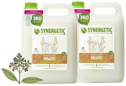 Synergetic Мыло жидкое Миндальное молочко, 2 уп., 2 шт., 5 л