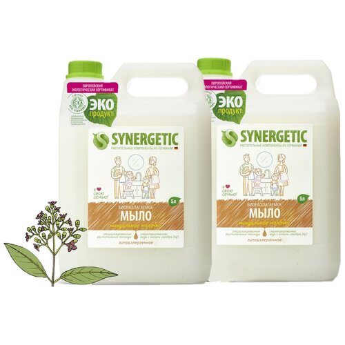 Synergetic Мыло жидкое Миндальное молочко, 2 уп., 2 шт., 5 л мыло жидкое биоразлагаемое synergetic миндальное молочко refill pack 500 мл