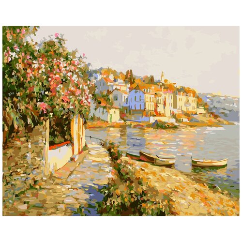 фото Картина по номерам "лодки у берега" цветной
