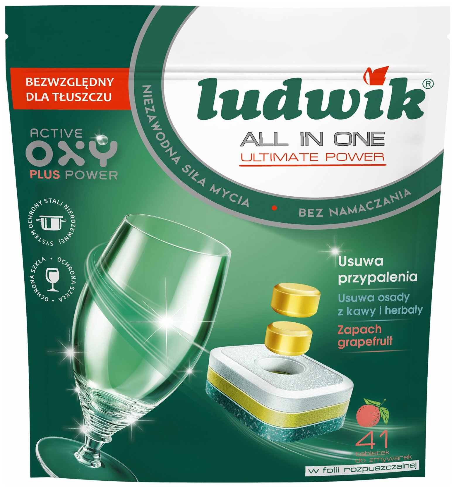 Ludwik ALL in one Active Oxy Plus Power Grapefruit Таблетки для посудомоечных машин в растворимой пленке 41 шт