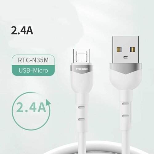 Кабель для зарядки телефона Recci RTC-N35M Valley USB to Micro-USB, 1 метр, 2.4А - Белый кабель для зарядки телефона recci rtc n26m shell usb to micro usb 1 метр 2 4а белый