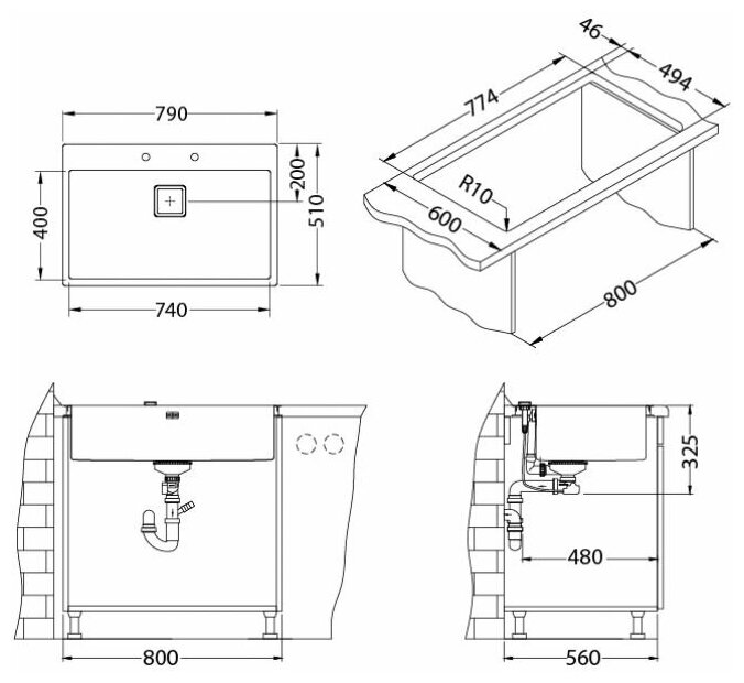 Мойка ALVEUS STYLUX 40 BRS-90 790X510 в комплекте с сифоном - фотография № 18