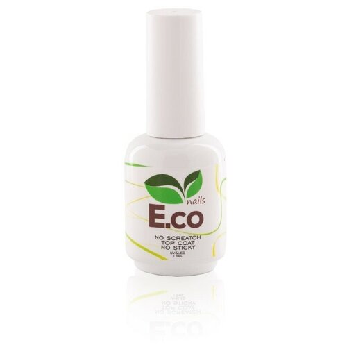 E.co nails Верхнее покрытие No Screatch Top Coat No Sticky, прозрачный, 15 мл arbix верхнее покрытие matte top no sticky прозрачный 10 мл